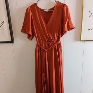 Baltic Born Women's Size Medium Sicily Satin Maxi Dress in Rust